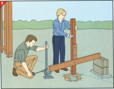illustration of two people using a board as leverage to remove a post